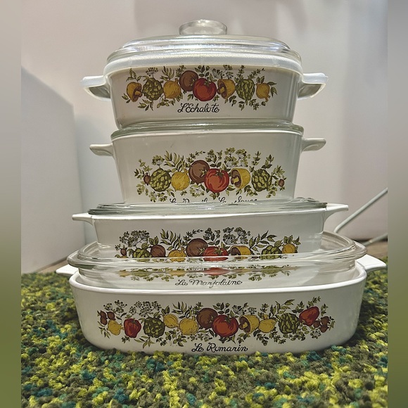 Corningware Other - Vintage Corningware Spice of Life Four Casserole Dish Set 4 lids + 1 rubber lid
